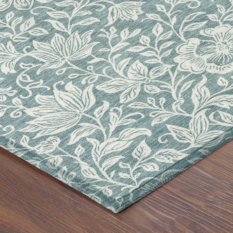 3' X 5' Teal Blue And Ivory Floral Washable Indoor Outdoor Area Rug Homeroots Outdoor