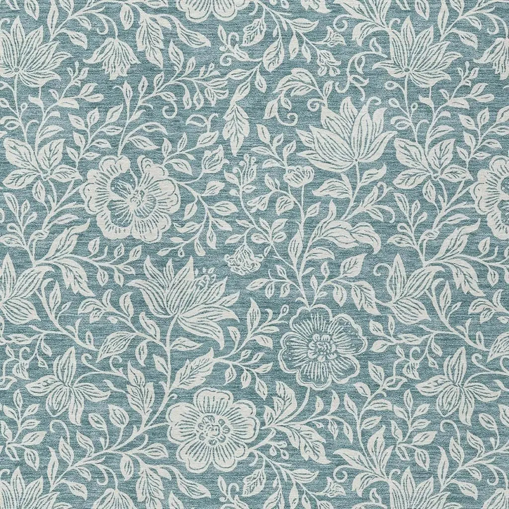 3' X 5' Teal Blue And Ivory Floral Washable Indoor Outdoor Area Rug Homeroots Outdoor