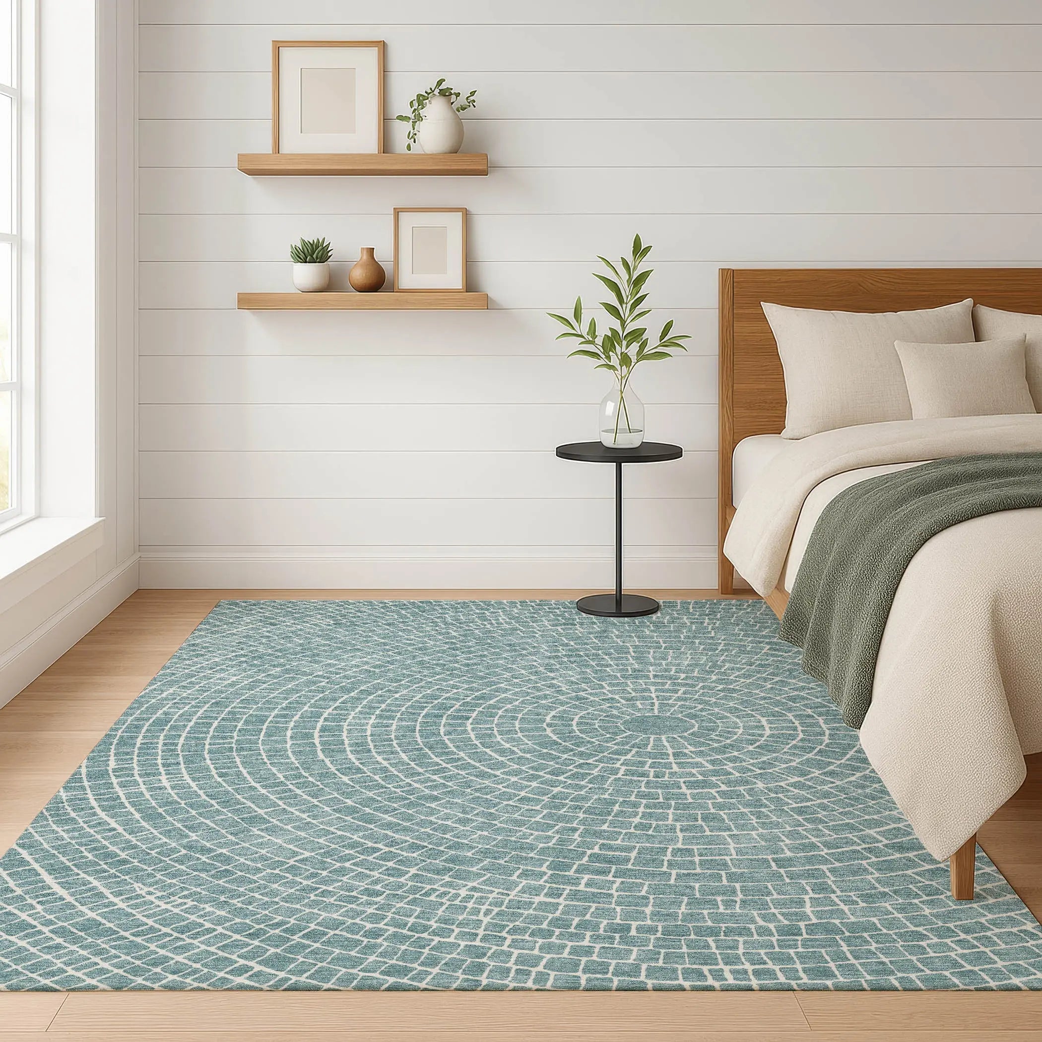3' X 5' Teal Blue And Ivory Geometric Washable Indoor Outdoor Area Rug Homeroots Outdoor