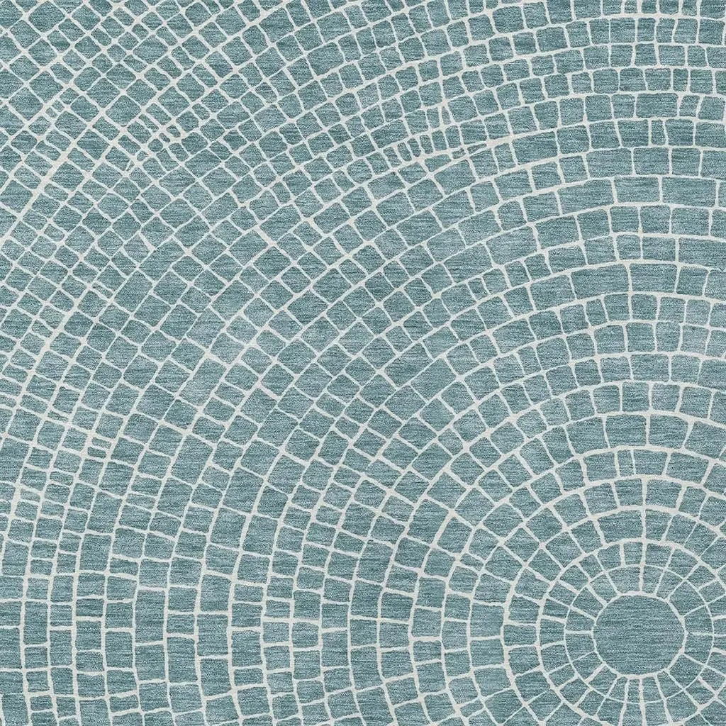 3' X 5' Teal Blue And Ivory Geometric Washable Indoor Outdoor Area Rug Homeroots Outdoor