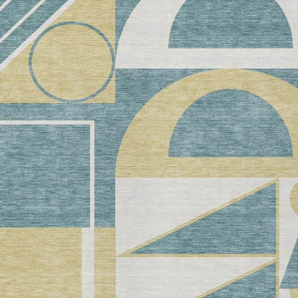 3' X 5' Teal Blue And Ivory Geometric Washable Indoor Outdoor Area Rug Homeroots Outdoor