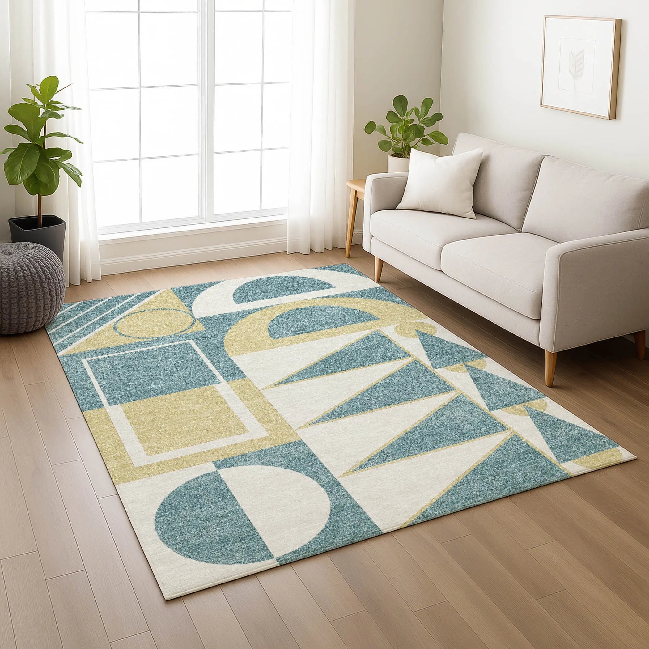 3' X 5' Teal Blue And Ivory Geometric Washable Indoor Outdoor Area Rug Homeroots Outdoor