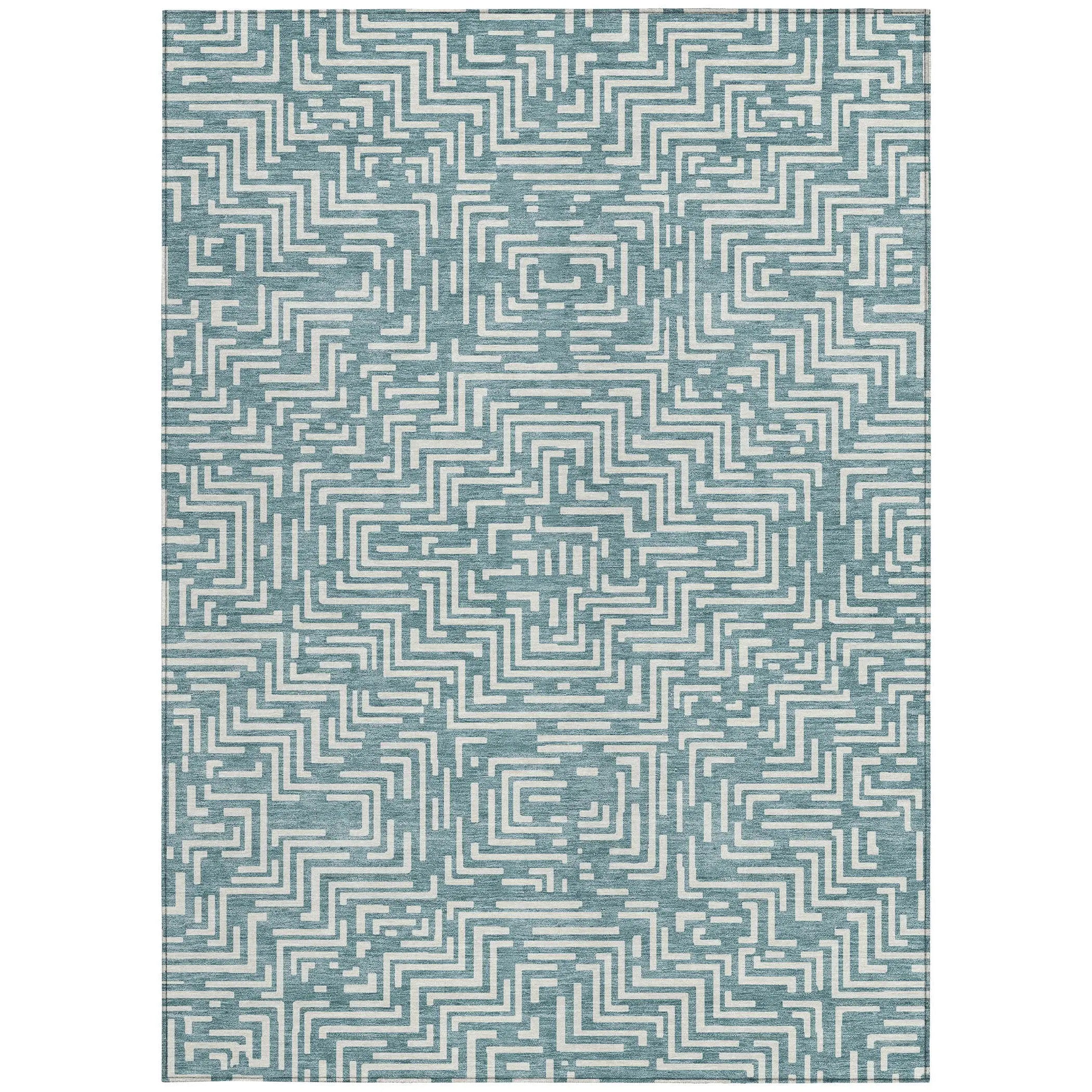 3' X 5' Teal Blue And Ivory Geometric Washable Indoor Outdoor Area Rug Homeroots Outdoor