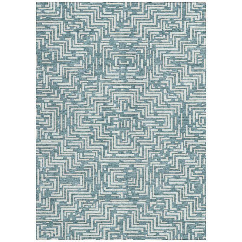 3' X 5' Teal Blue And Ivory Geometric Washable Indoor Outdoor Area Rug Homeroots Outdoor
