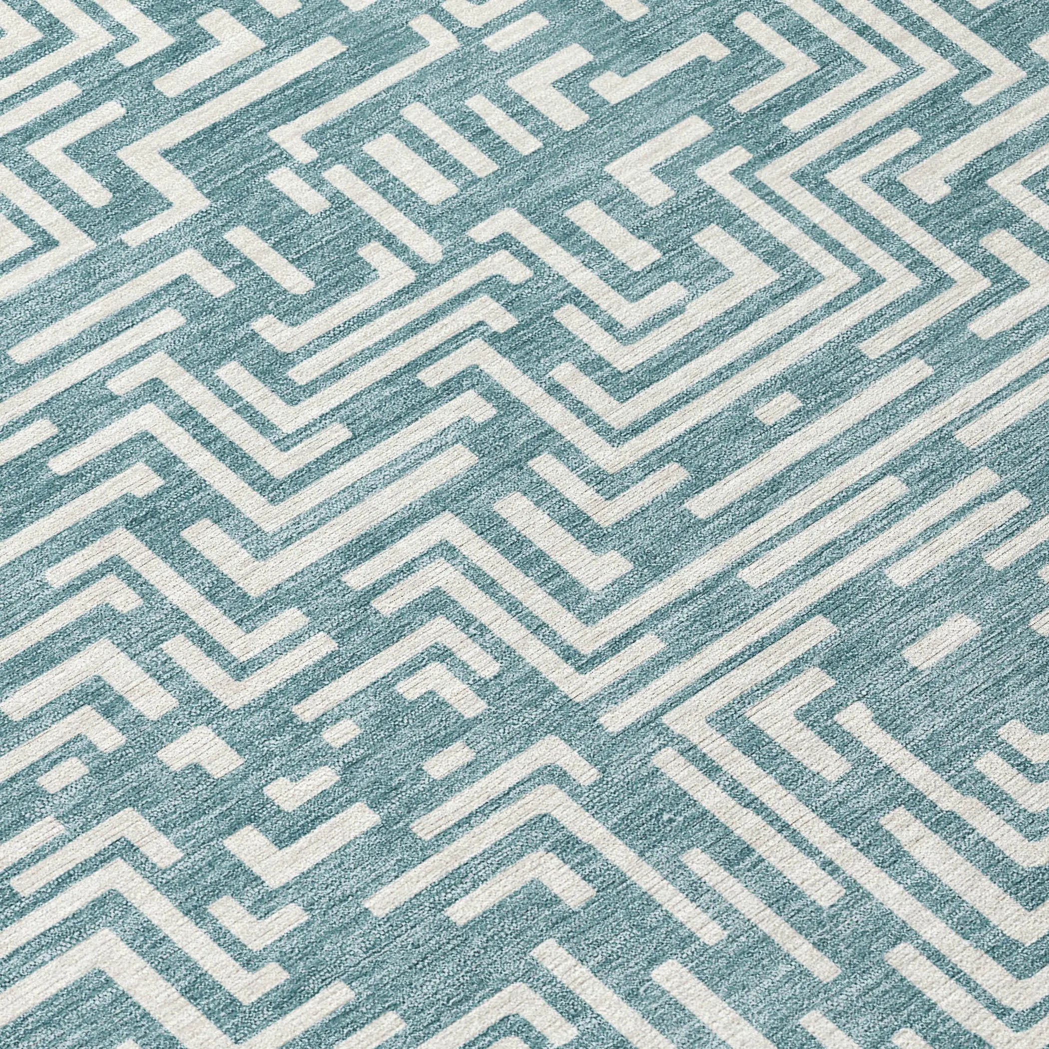 3' X 5' Teal Blue And Ivory Geometric Washable Indoor Outdoor Area Rug Homeroots Outdoor