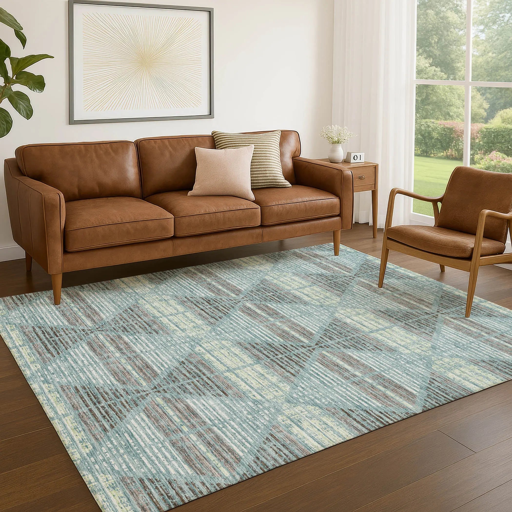 3' X 5' Teal Blue And Ivory Geometric Washable Indoor Outdoor Area Rug Homeroots Outdoor