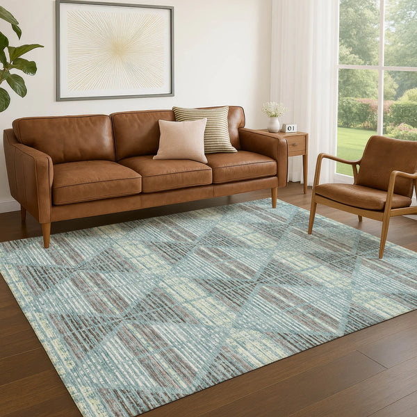 3' X 5' Teal Blue And Ivory Geometric Washable Indoor Outdoor Area Rug Homeroots Outdoor