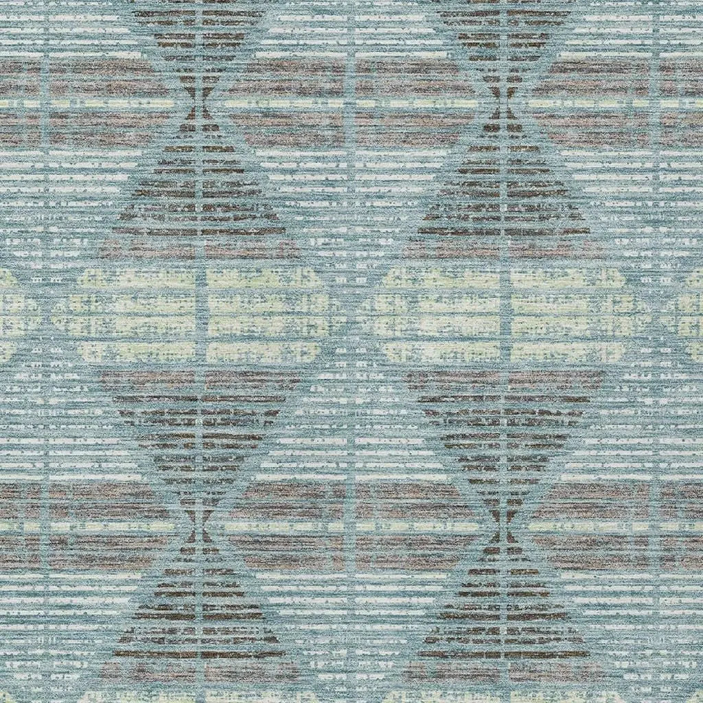 3' X 5' Teal Blue And Ivory Geometric Washable Indoor Outdoor Area Rug Homeroots Outdoor