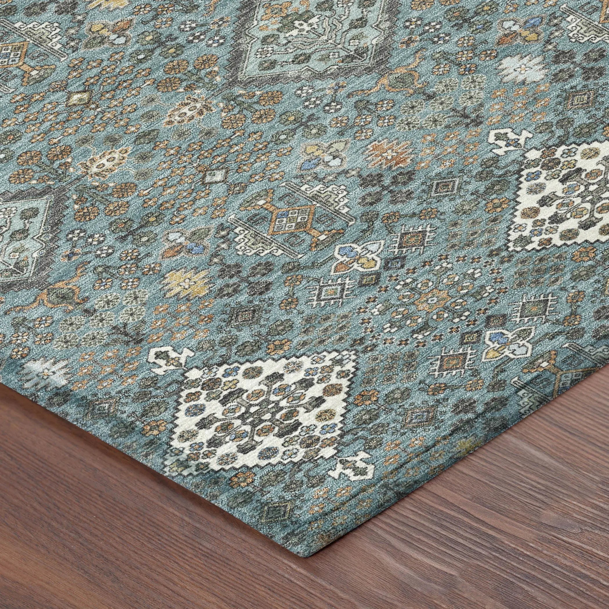 3' X 5' Teal Blue And Ivory Geometric Washable Indoor Outdoor Area Rug Homeroots Outdoor