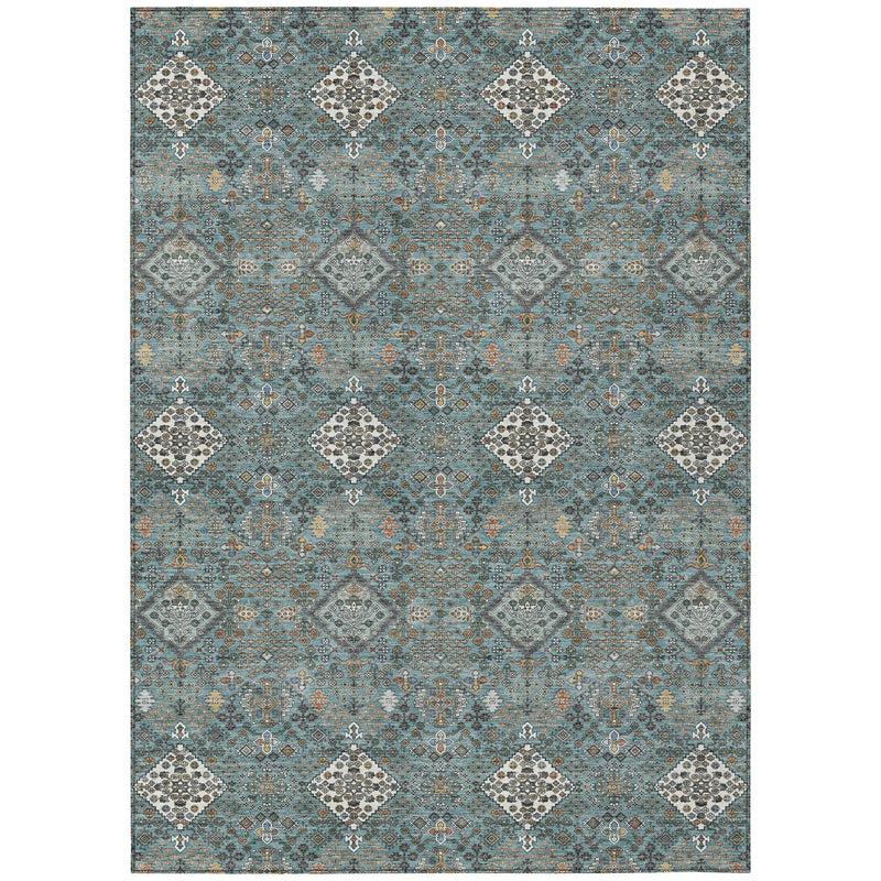 3' X 5' Teal Blue And Ivory Geometric Washable Indoor Outdoor Area Rug Homeroots Outdoor