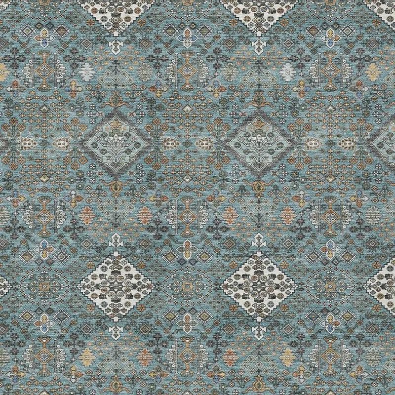3' X 5' Teal Blue And Ivory Geometric Washable Indoor Outdoor Area Rug Homeroots Outdoor