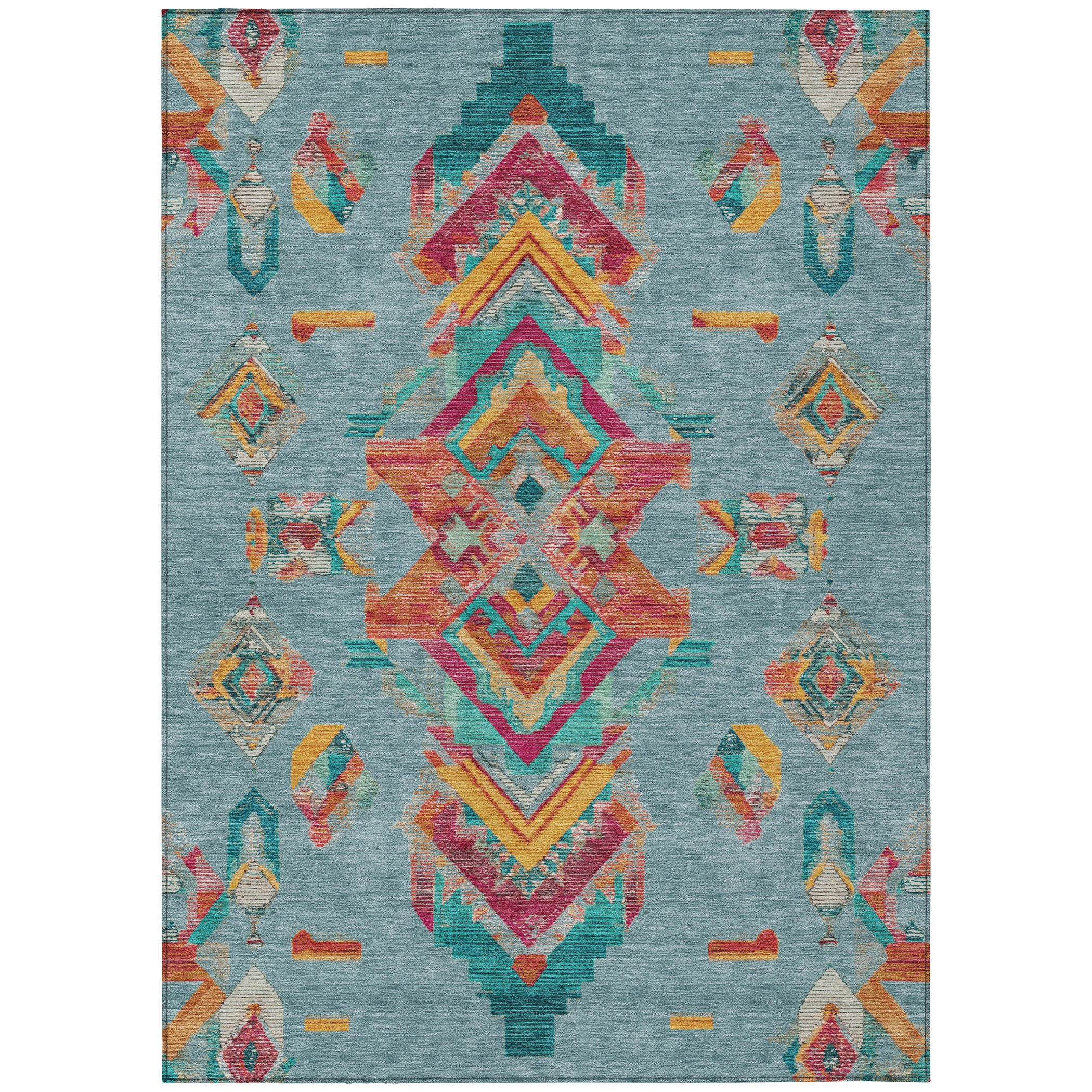 3' X 5' Teal Blue And Ivory Tribal Washable Indoor Outdoor Area Rug Homeroots Outdoor
