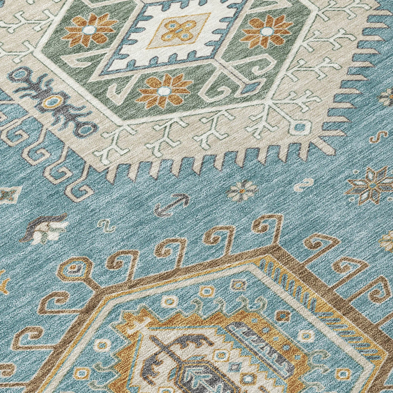 3' X 5' Teal Blue And Ivory Tribal Washable Indoor Outdoor Area Rug Homeroots Outdoor
