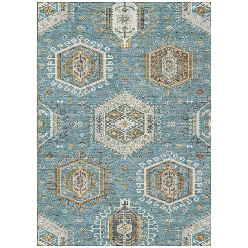 3' X 5' Teal Blue And Ivory Tribal Washable Indoor Outdoor Area Rug Homeroots Outdoor