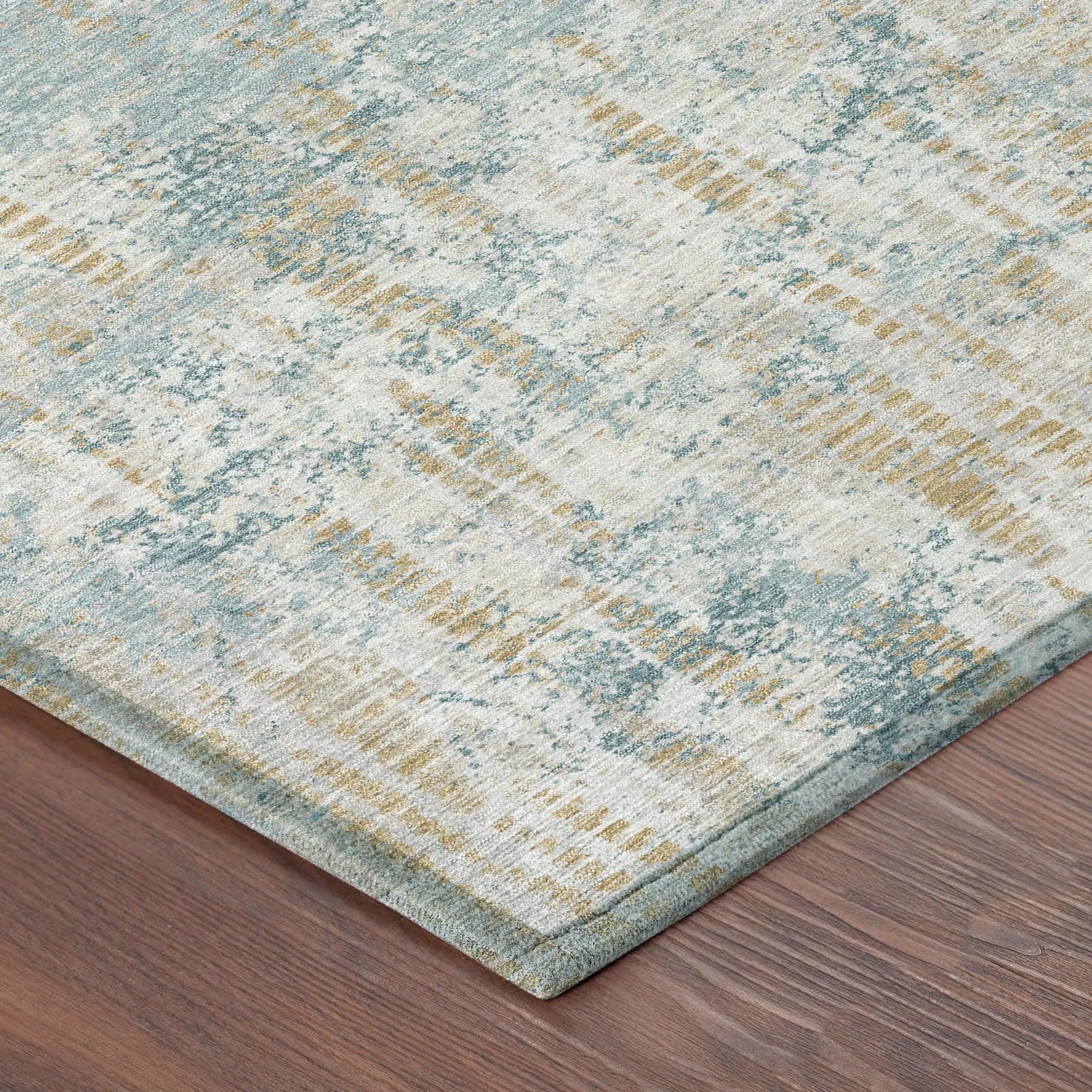 3' X 5' Teal Blue And Linen Abstract Washable Indoor Outdoor Area Rug Homeroots Outdoor