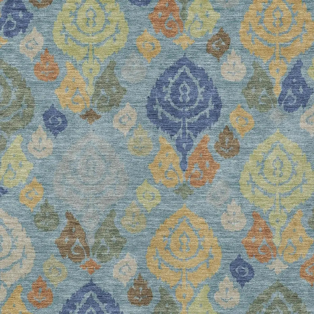 3' X 5' Teal Blue And Navy Blue Damask Washable Indoor Outdoor Area Rug Homeroots Outdoor