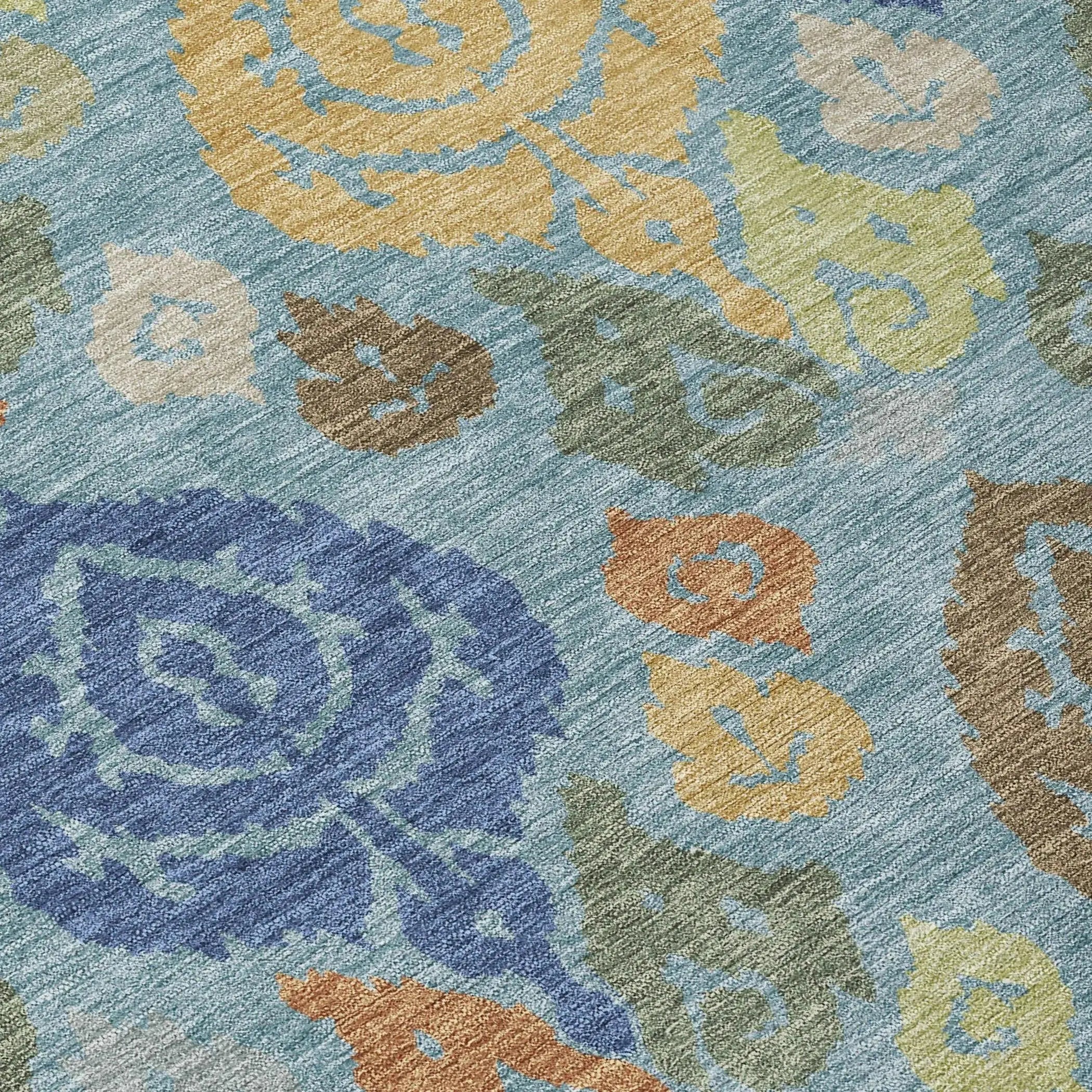 3' X 5' Teal Blue And Navy Blue Damask Washable Indoor Outdoor Area Rug Homeroots Outdoor