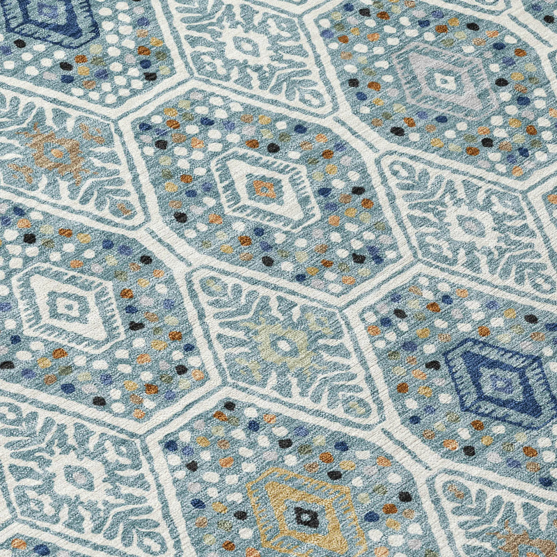 3' X 5' Teal Blue And Navy Blue Geometric Washable Indoor Outdoor Area Rug Homeroots Outdoor