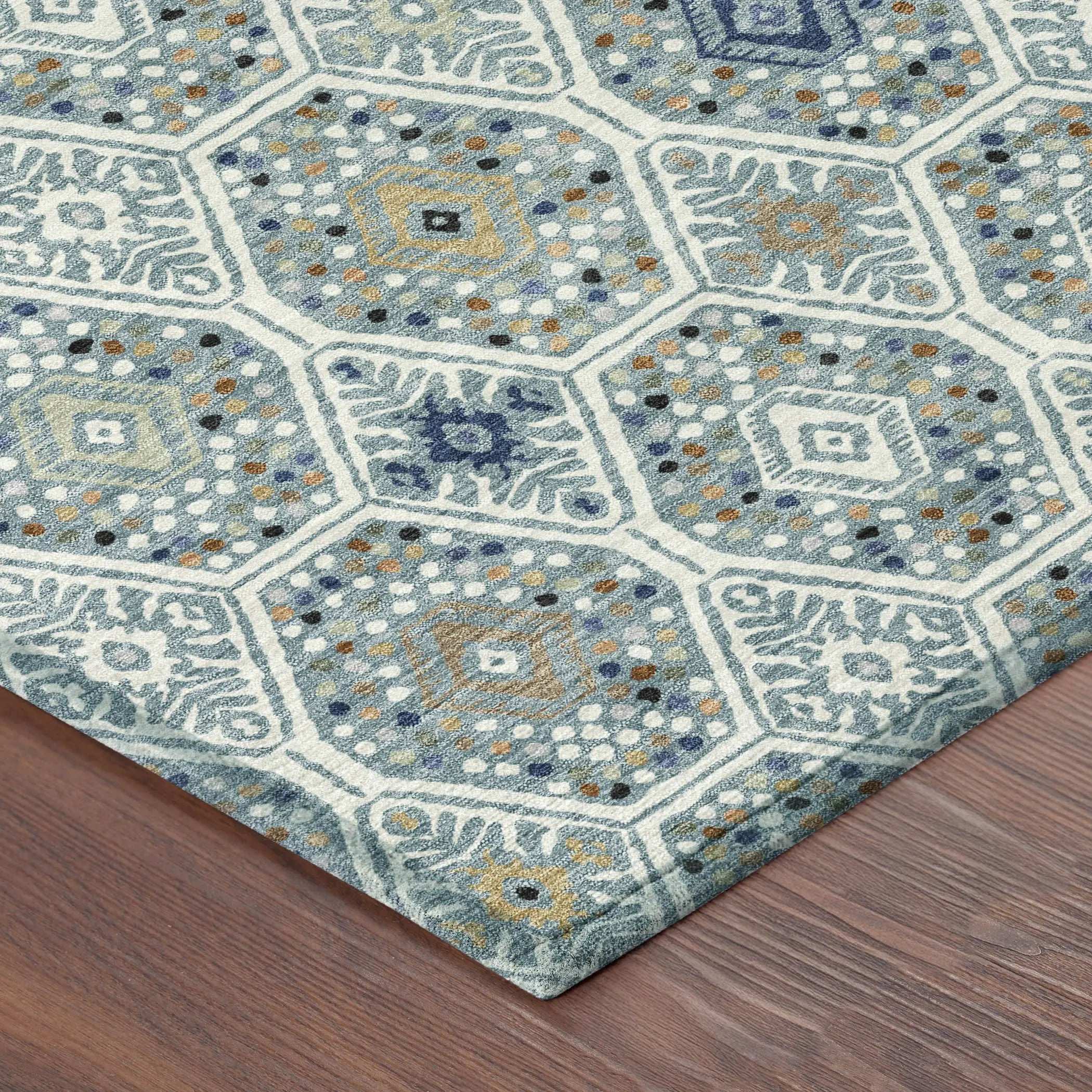 3' X 5' Teal Blue And Navy Blue Geometric Washable Indoor Outdoor Area Rug Homeroots Outdoor