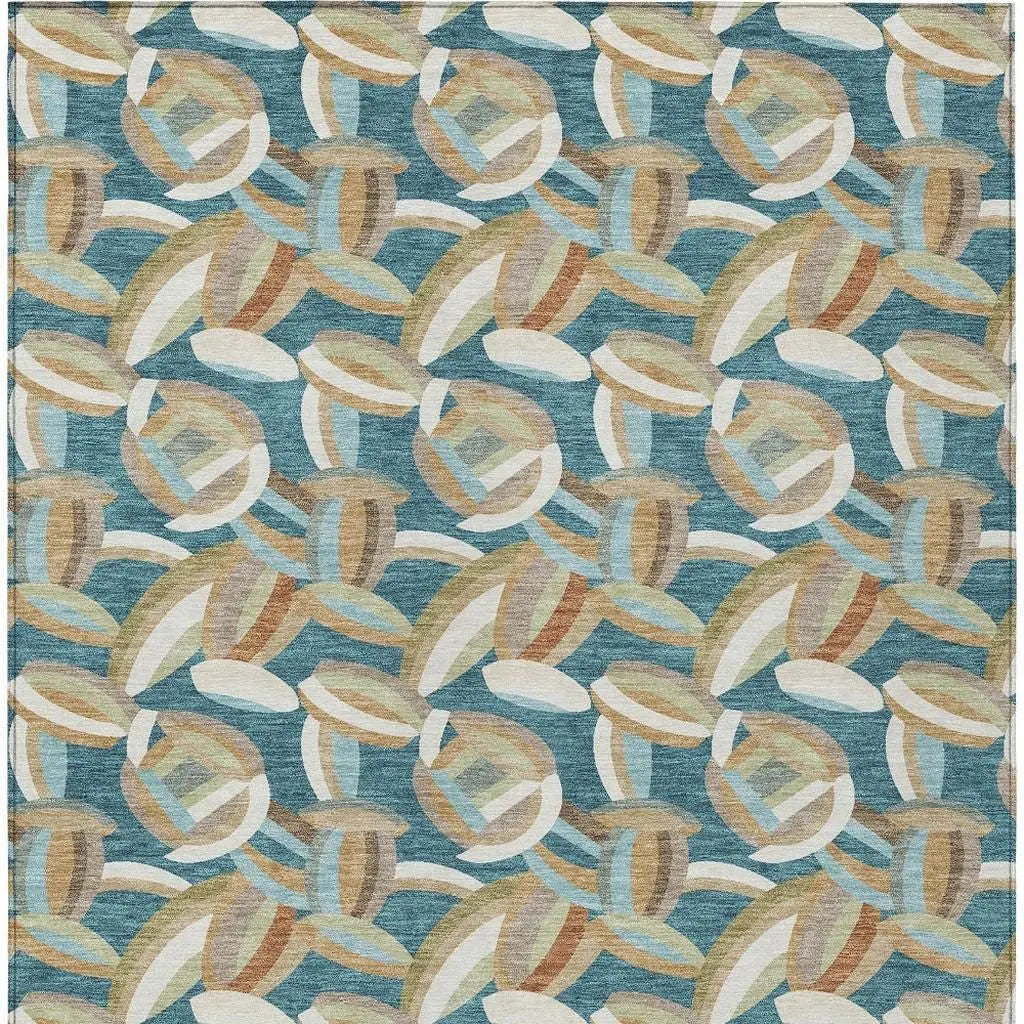 3' X 5' Teal Blue And Orange Abstract Washable Indoor Outdoor Area Rug Homeroots Outdoor