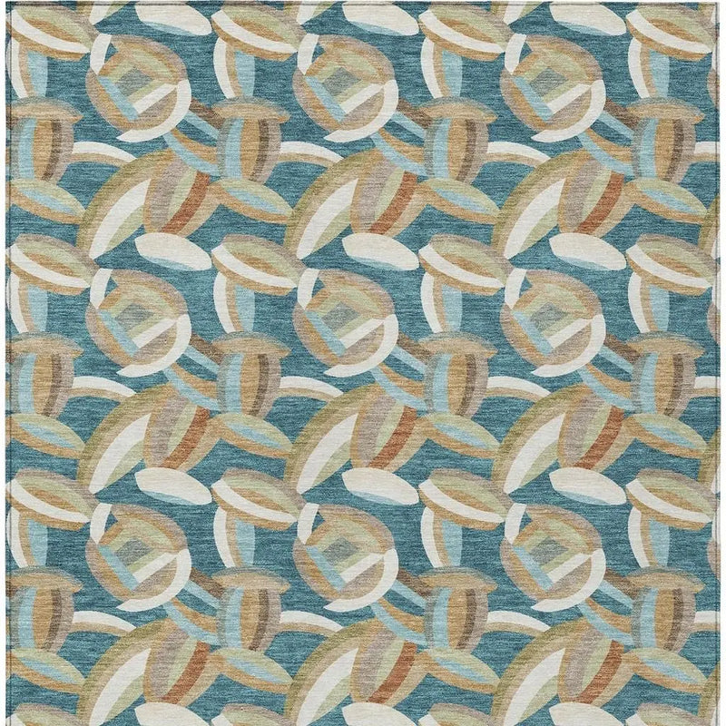 3' X 5' Teal Blue And Orange Abstract Washable Indoor Outdoor Area Rug Homeroots Outdoor