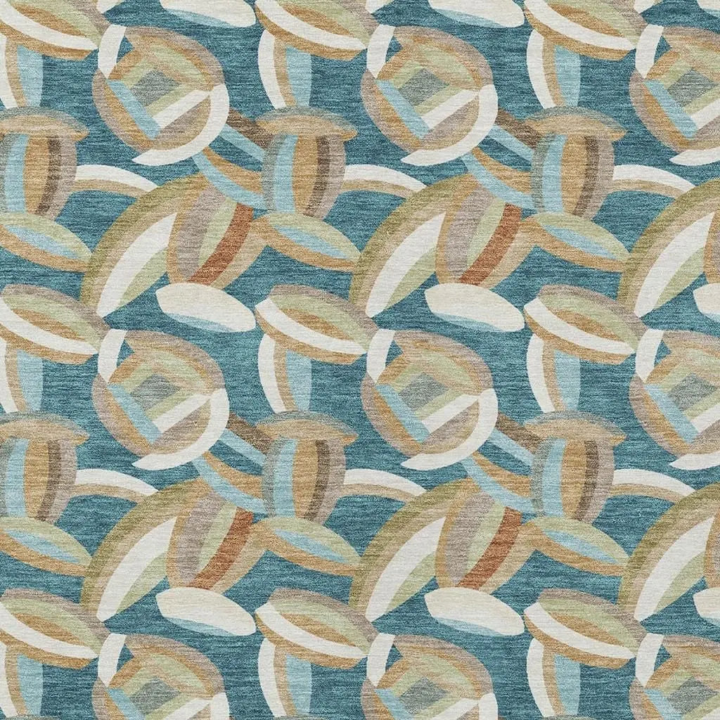3' X 5' Teal Blue And Orange Abstract Washable Indoor Outdoor Area Rug Homeroots Outdoor