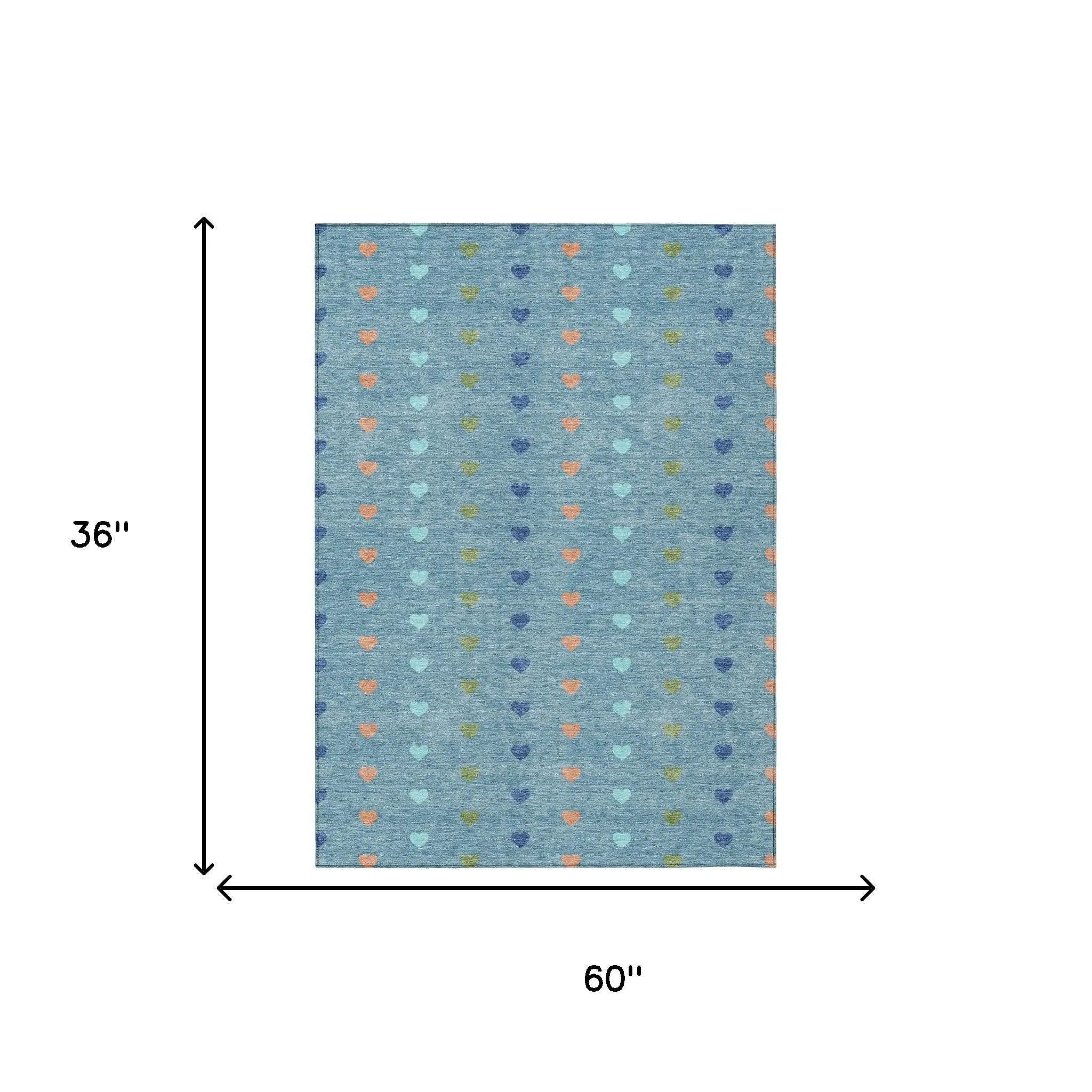 3' X 5' Teal Blue And Peach Geometric Washable Indoor Outdoor Area Rug Homeroots Outdoor