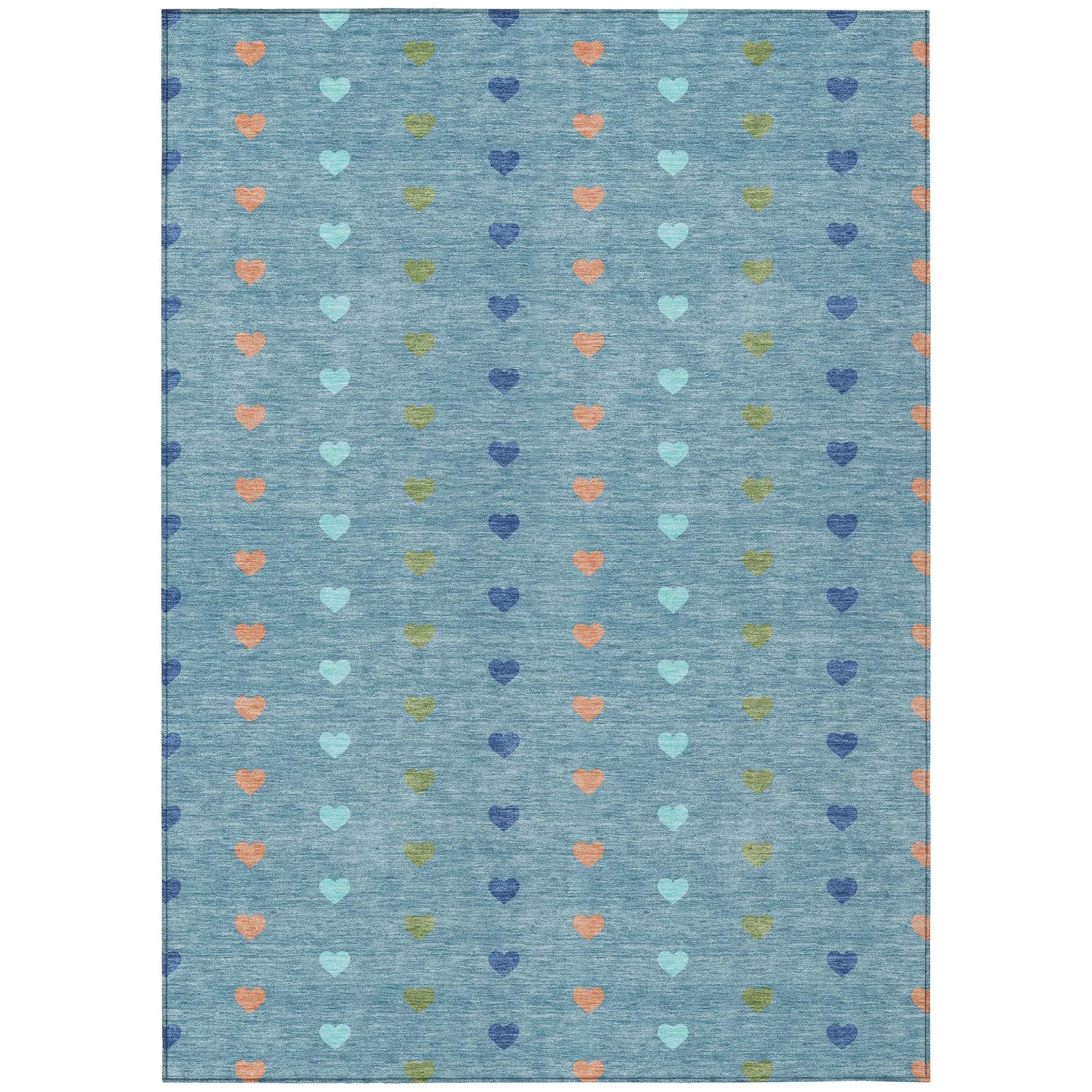 3' X 5' Teal Blue And Peach Geometric Washable Indoor Outdoor Area Rug Homeroots Outdoor