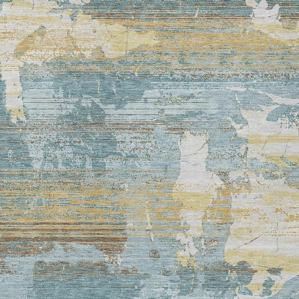 3' X 5' Teal Blue And Pewter Abstract Washable Indoor Outdoor Area Rug Homeroots Outdoor