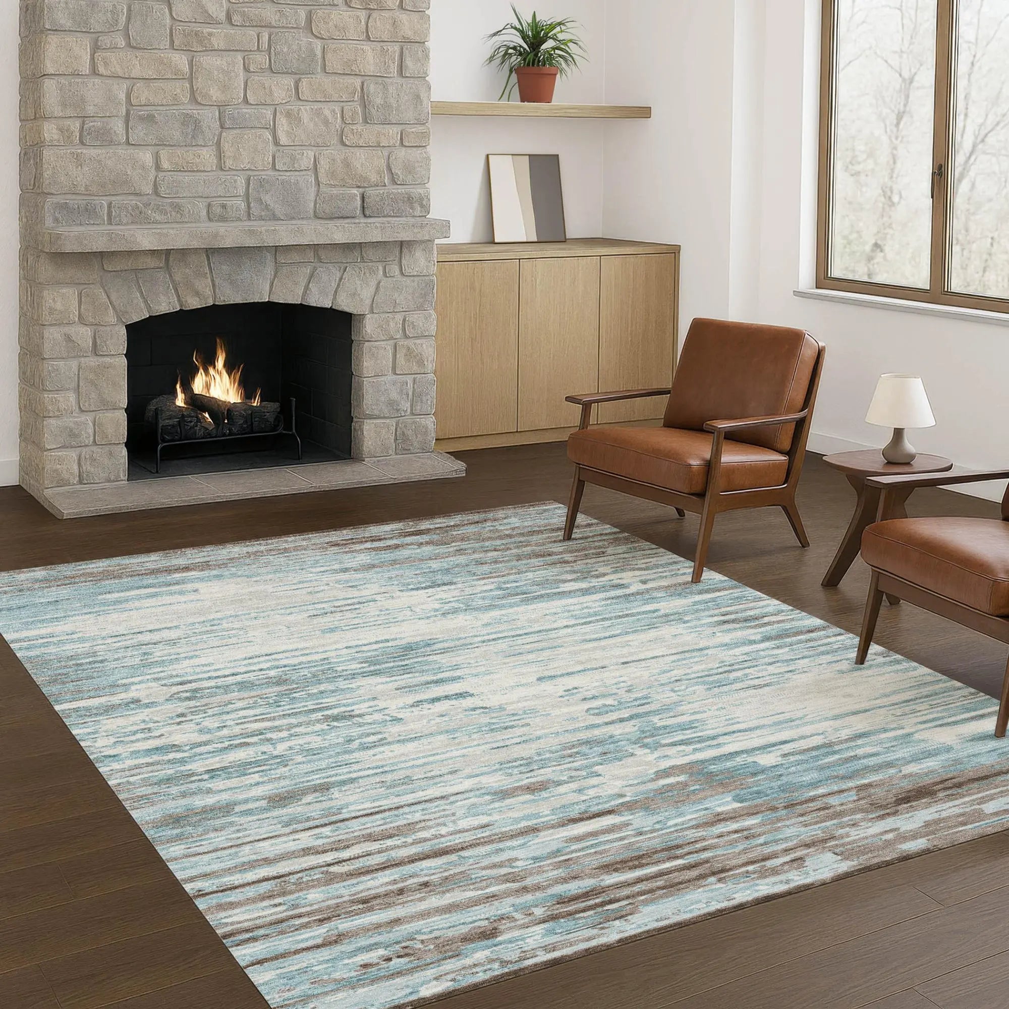 3' X 5' Teal Blue And Pewter Abstract Washable Indoor Outdoor Area Rug Homeroots Outdoor