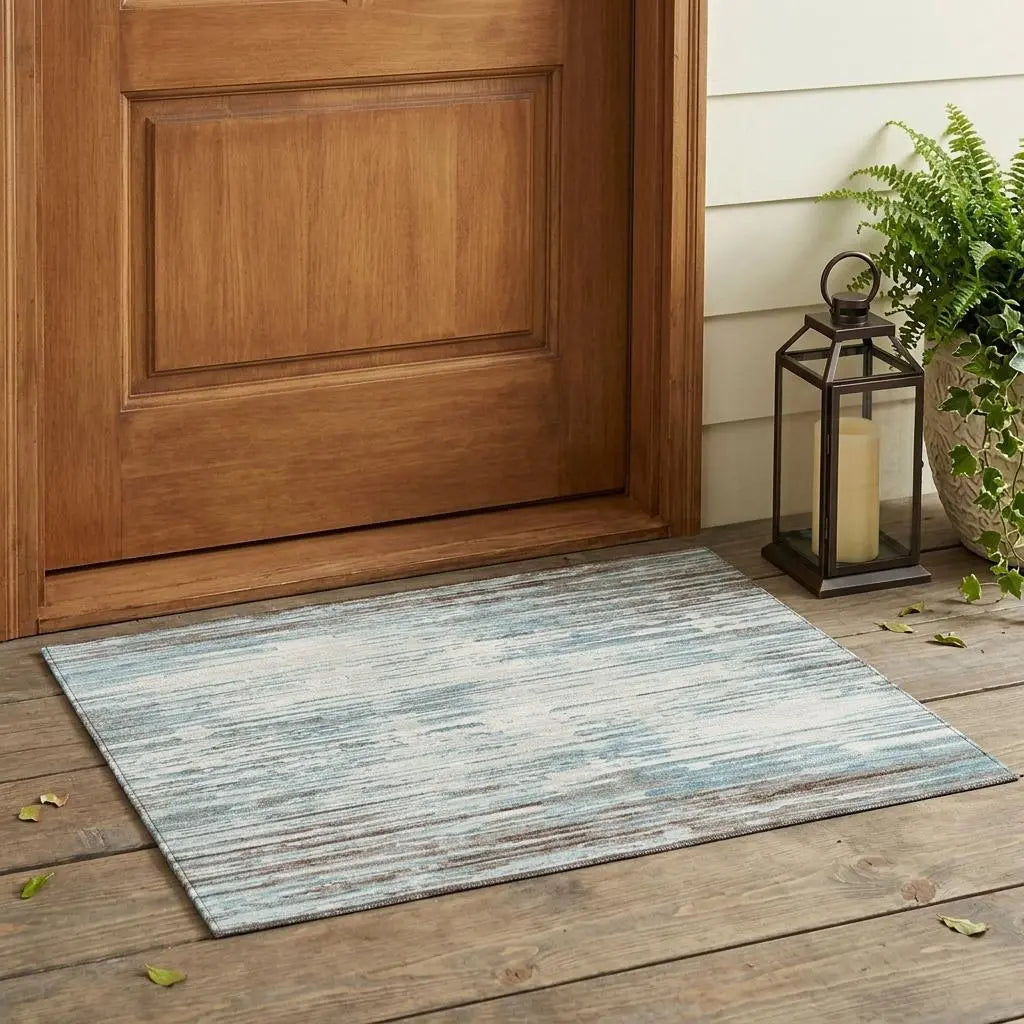 3' X 5' Teal Blue And Pewter Abstract Washable Indoor Outdoor Area Rug Homeroots Outdoor