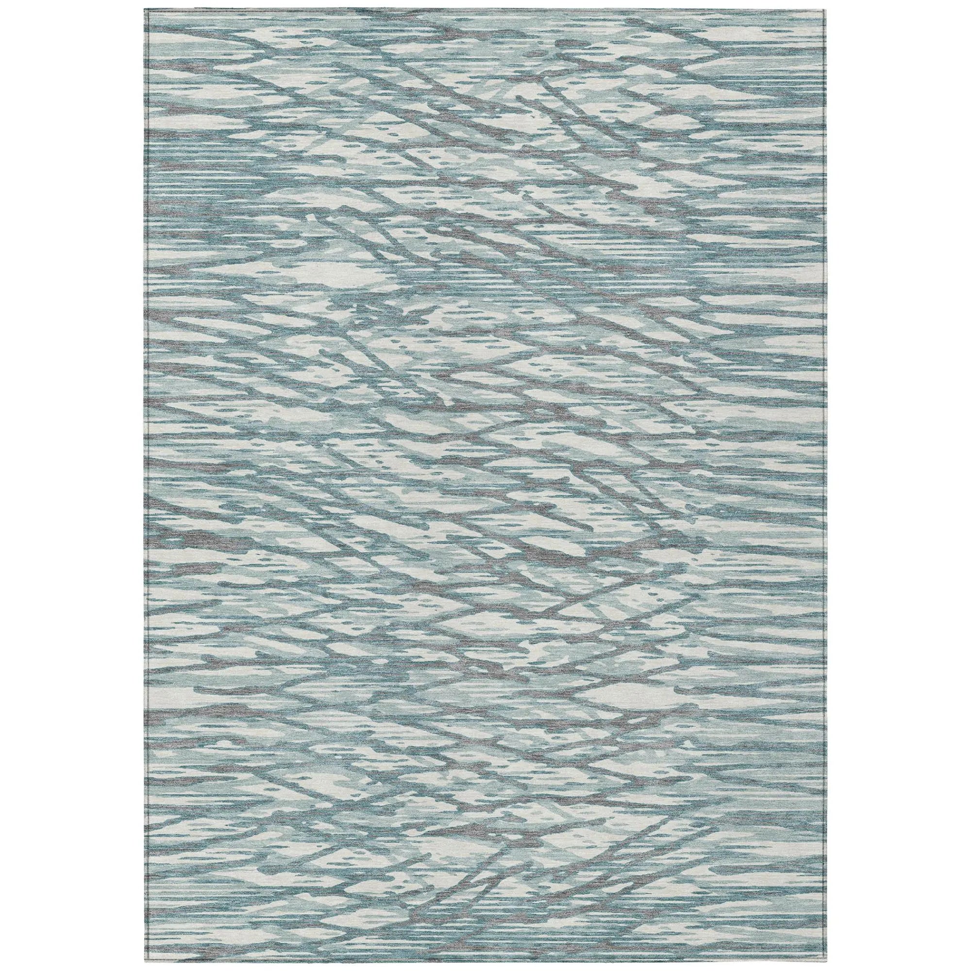 3' X 5' Teal Blue And Pewter Abstract Washable Indoor Outdoor Area Rug Homeroots Outdoor