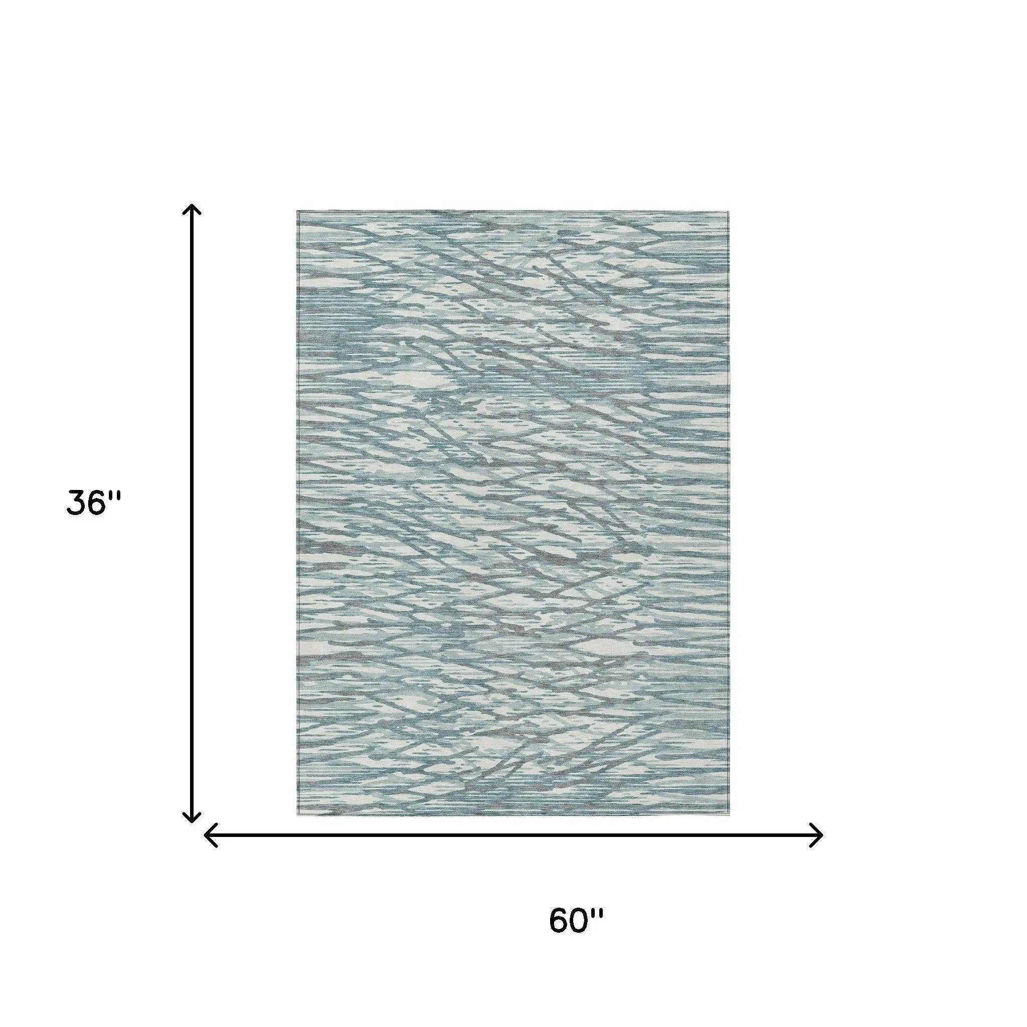 3' X 5' Teal Blue And Pewter Abstract Washable Indoor Outdoor Area Rug Homeroots Outdoor