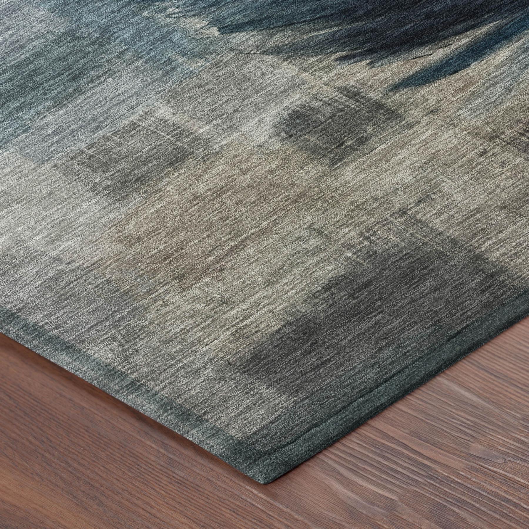 3' X 5' Teal Blue And Pewter Botanical Leaves Washable Indoor Outdoor Area Rug Homeroots Outdoor