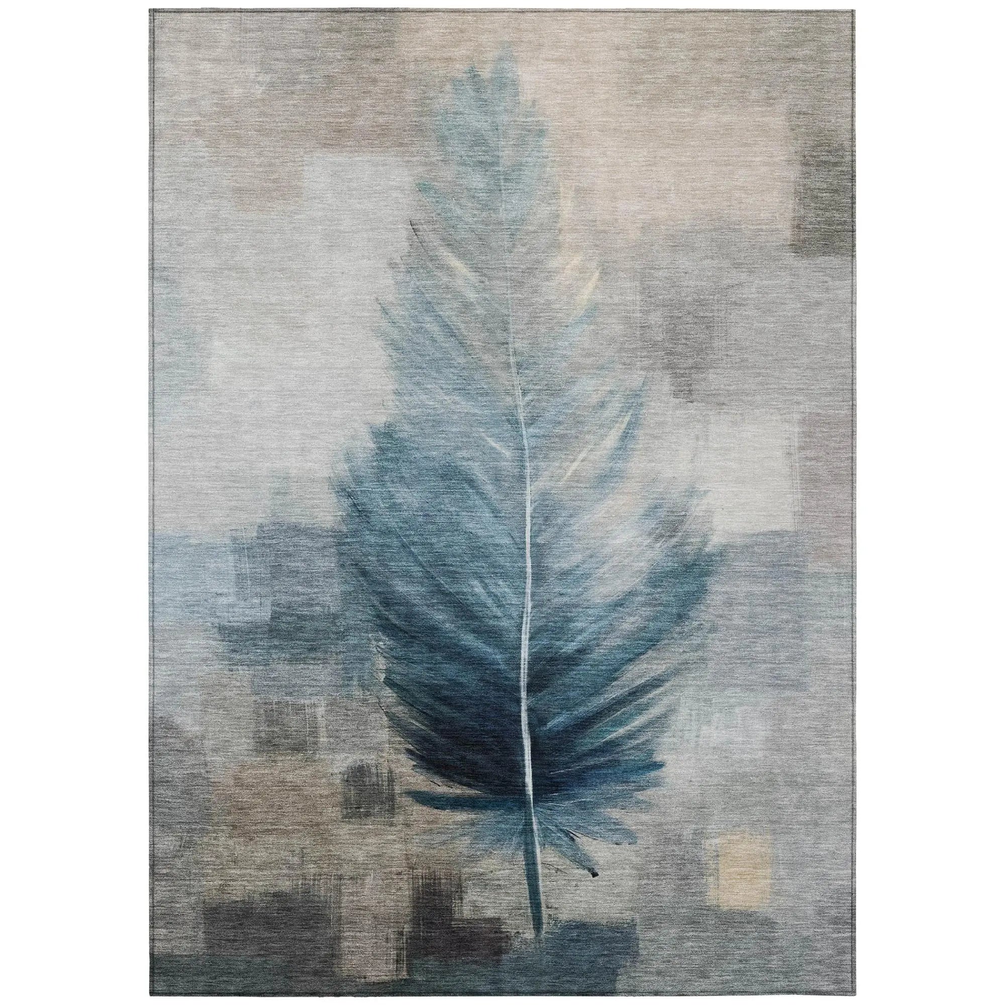3' X 5' Teal Blue And Pewter Botanical Leaves Washable Indoor Outdoor Area Rug Homeroots Outdoor