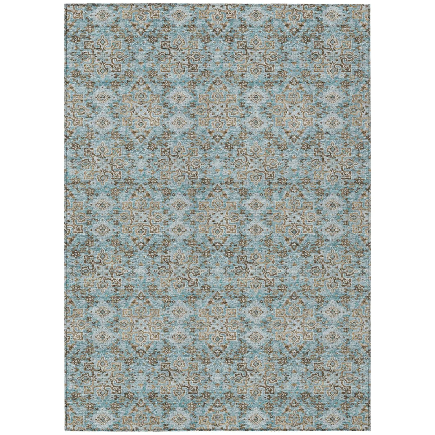 3' X 5' Teal Blue And Pewter Damask Washable Indoor Outdoor Area Rug Homeroots Outdoor