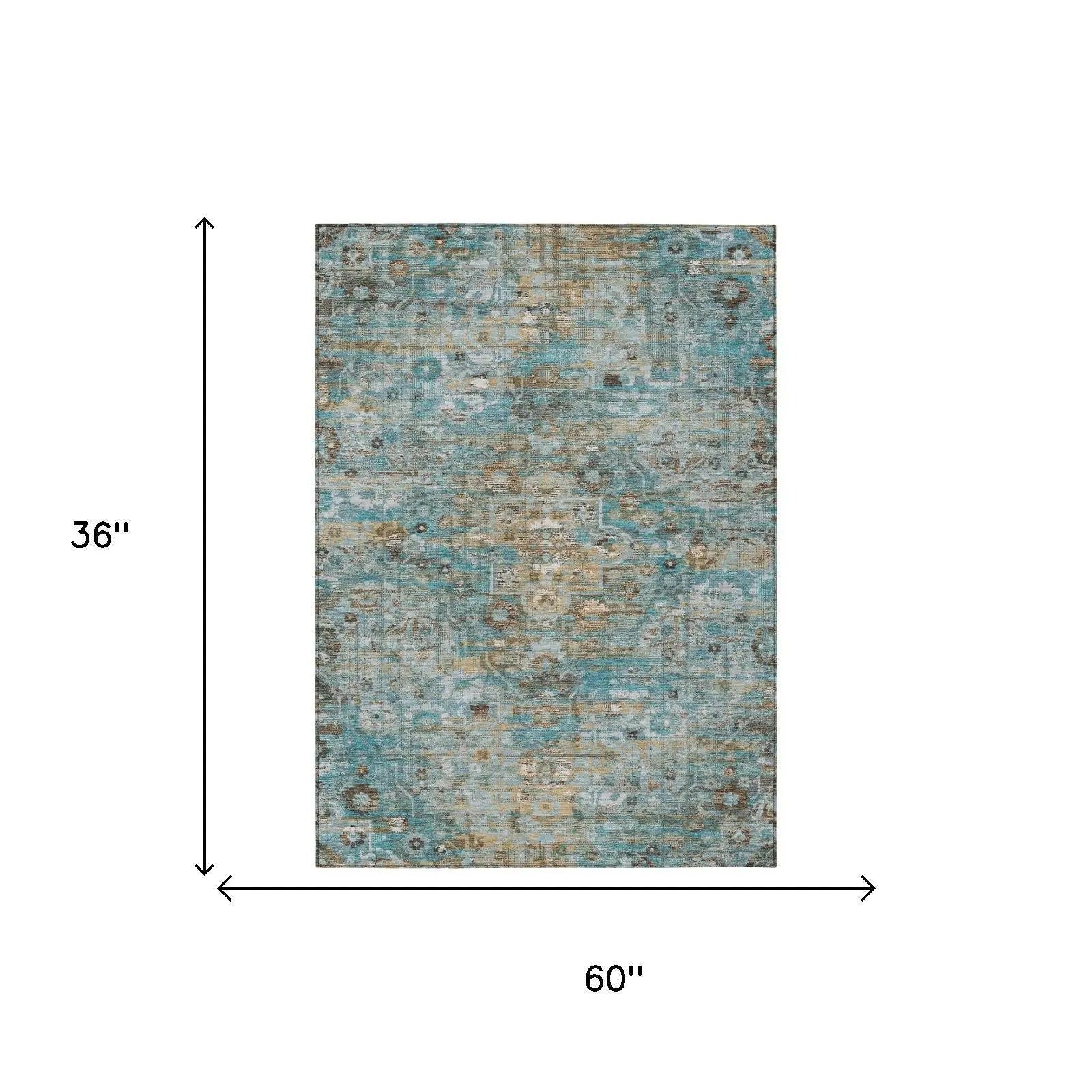 3' X 5' Teal Blue And Pewter Floral Medallion Washable Indoor Outdoor Area Rug Homeroots Outdoor