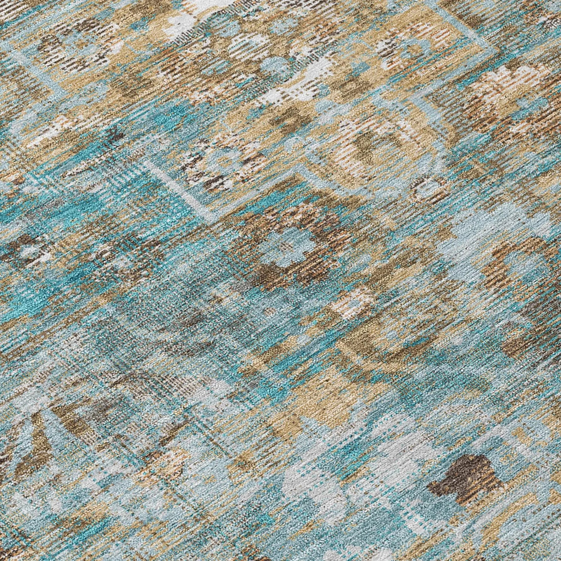 3' X 5' Teal Blue And Pewter Floral Medallion Washable Indoor Outdoor Area Rug Homeroots Outdoor