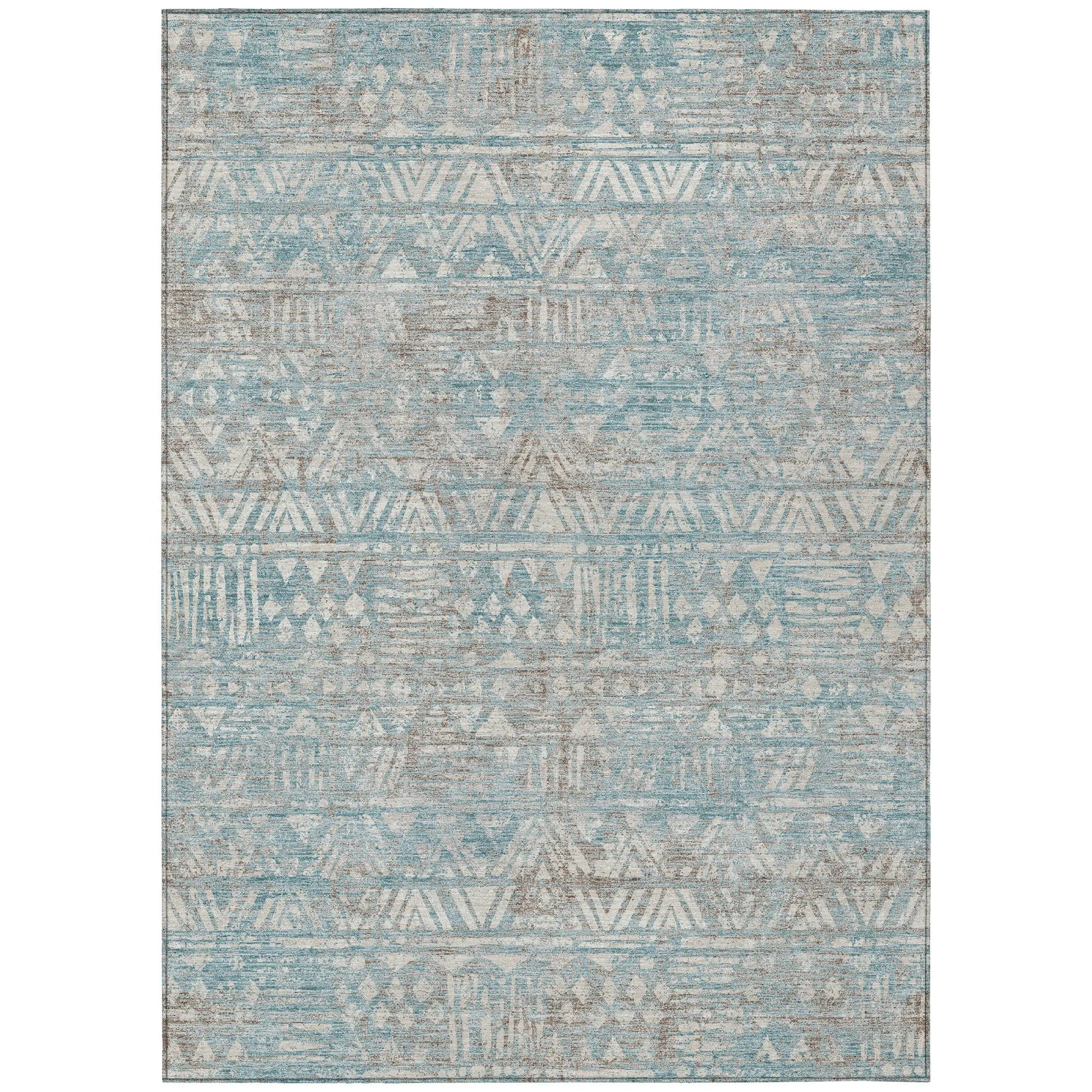 3' X 5' Teal Blue And Pewter Geometric Washable Indoor Outdoor Area Rug Homeroots Outdoor