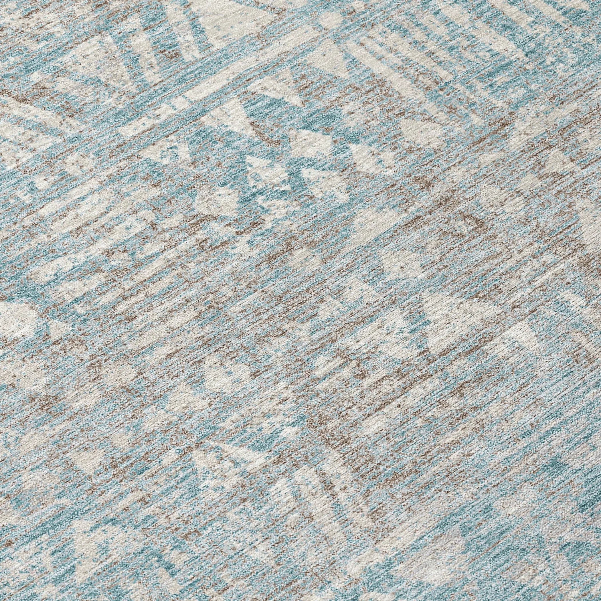 3' X 5' Teal Blue And Pewter Geometric Washable Indoor Outdoor Area Rug Homeroots Outdoor