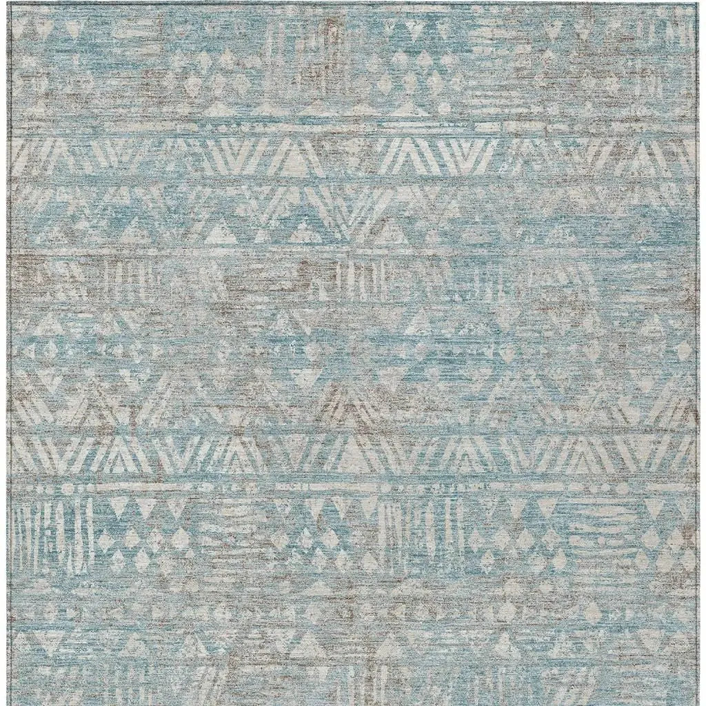 3' X 5' Teal Blue And Pewter Geometric Washable Indoor Outdoor Area Rug Homeroots Outdoor