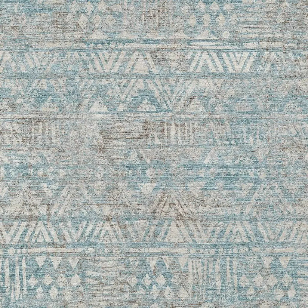 3' X 5' Teal Blue And Pewter Geometric Washable Indoor Outdoor Area Rug Homeroots Outdoor