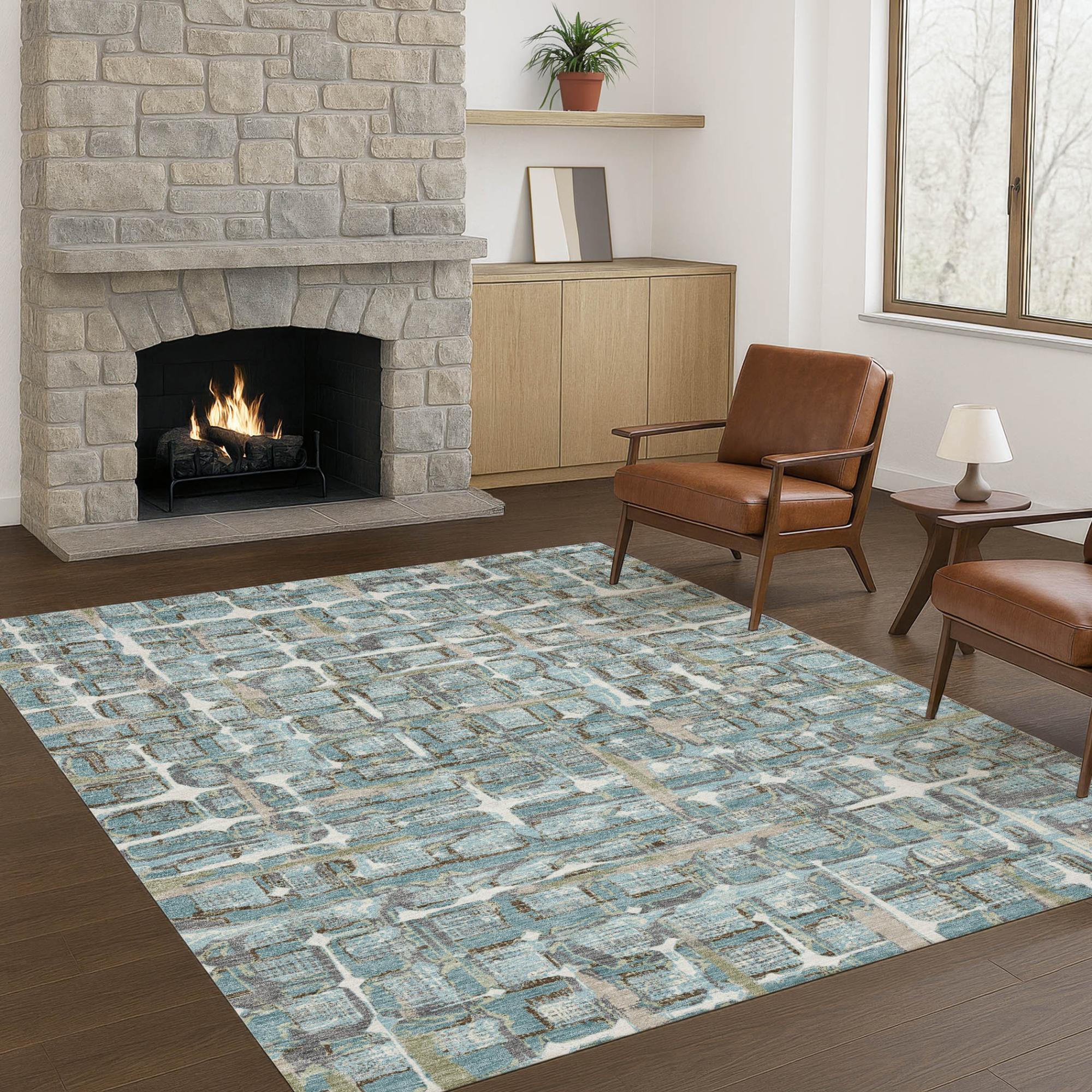 3' X 5' Teal Blue And Pewter Geometric Washable Indoor Outdoor Area Rug Homeroots Outdoor