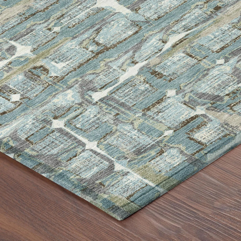3' X 5' Teal Blue And Pewter Geometric Washable Indoor Outdoor Area Rug Homeroots Outdoor