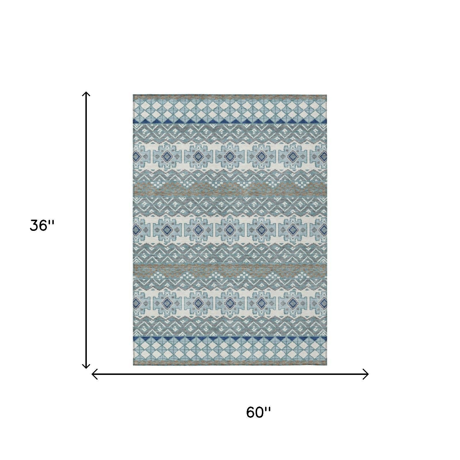3' X 5' Teal Blue And Pewter Striped Washable Indoor Outdoor Area Rug Homeroots Outdoor