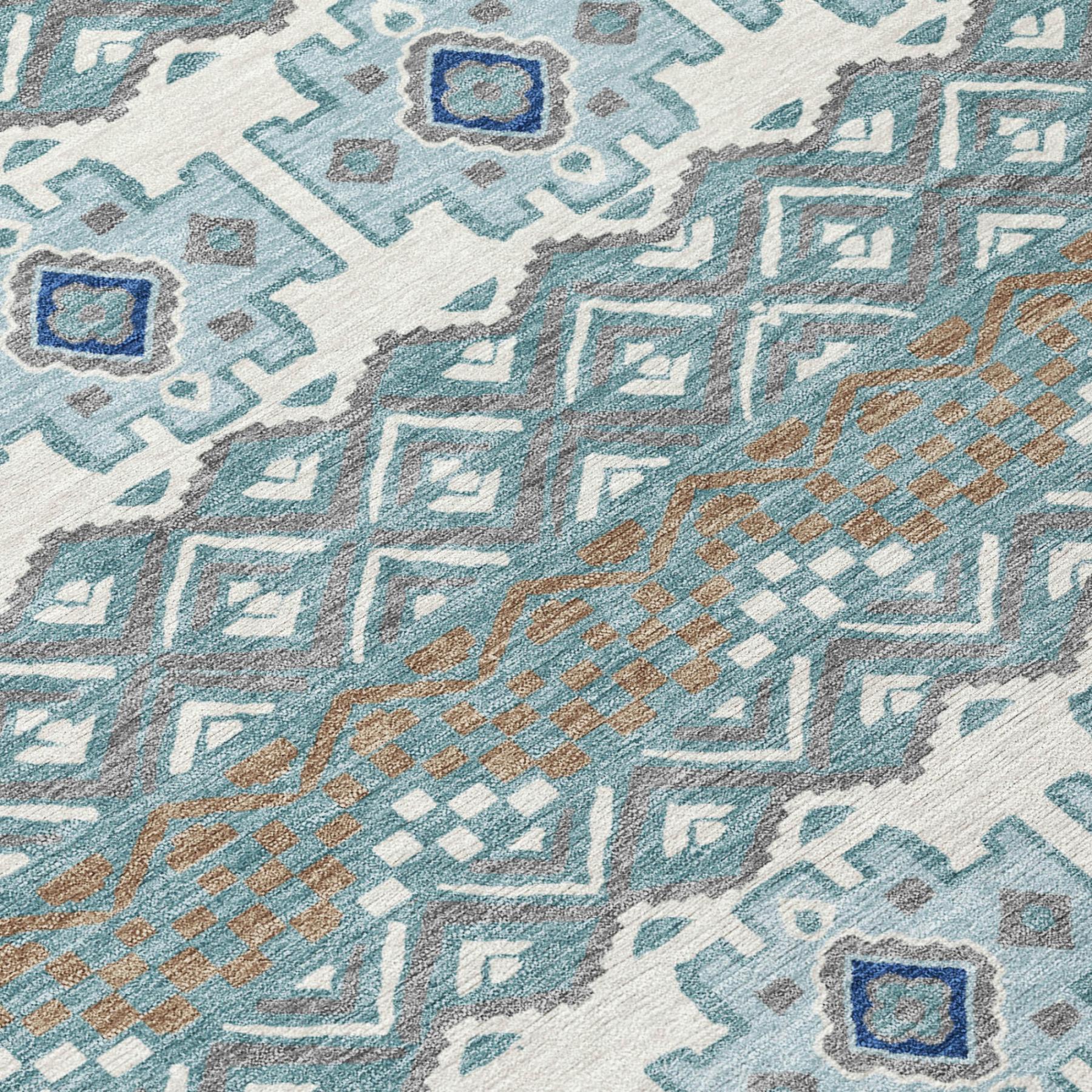 3' X 5' Teal Blue And Pewter Striped Washable Indoor Outdoor Area Rug Homeroots Outdoor