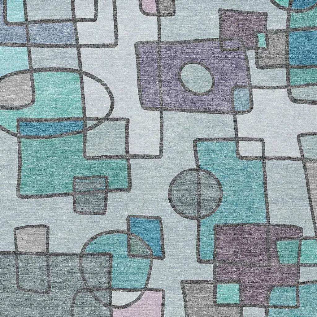 3' X 5' Teal Blue And Plum Geometric Washable Indoor Outdoor Area Rug Homeroots Outdoor