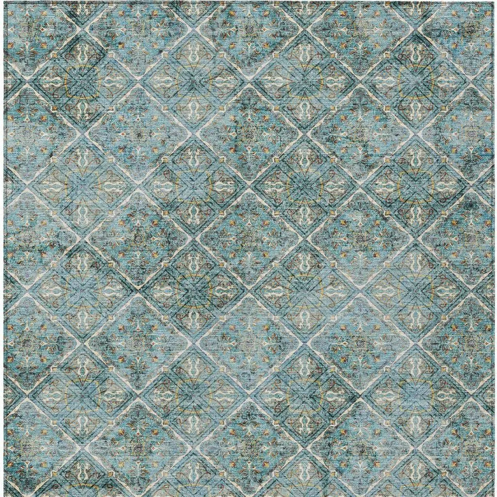 3' X 5' Teal Blue And Purple Geometric Washable Indoor Outdoor Area Rug Homeroots Outdoor