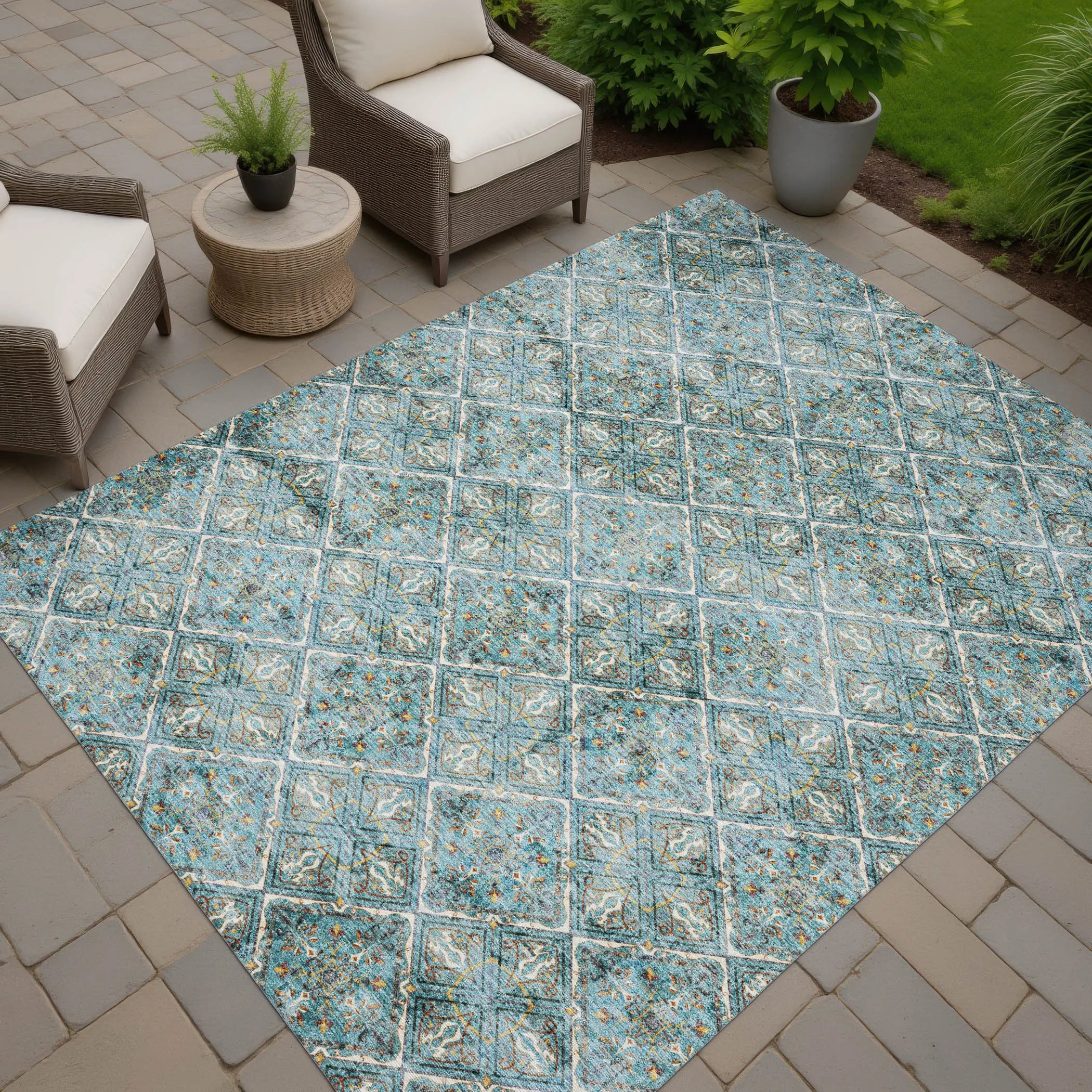 3' X 5' Teal Blue And Purple Geometric Washable Indoor Outdoor Area Rug Homeroots Outdoor