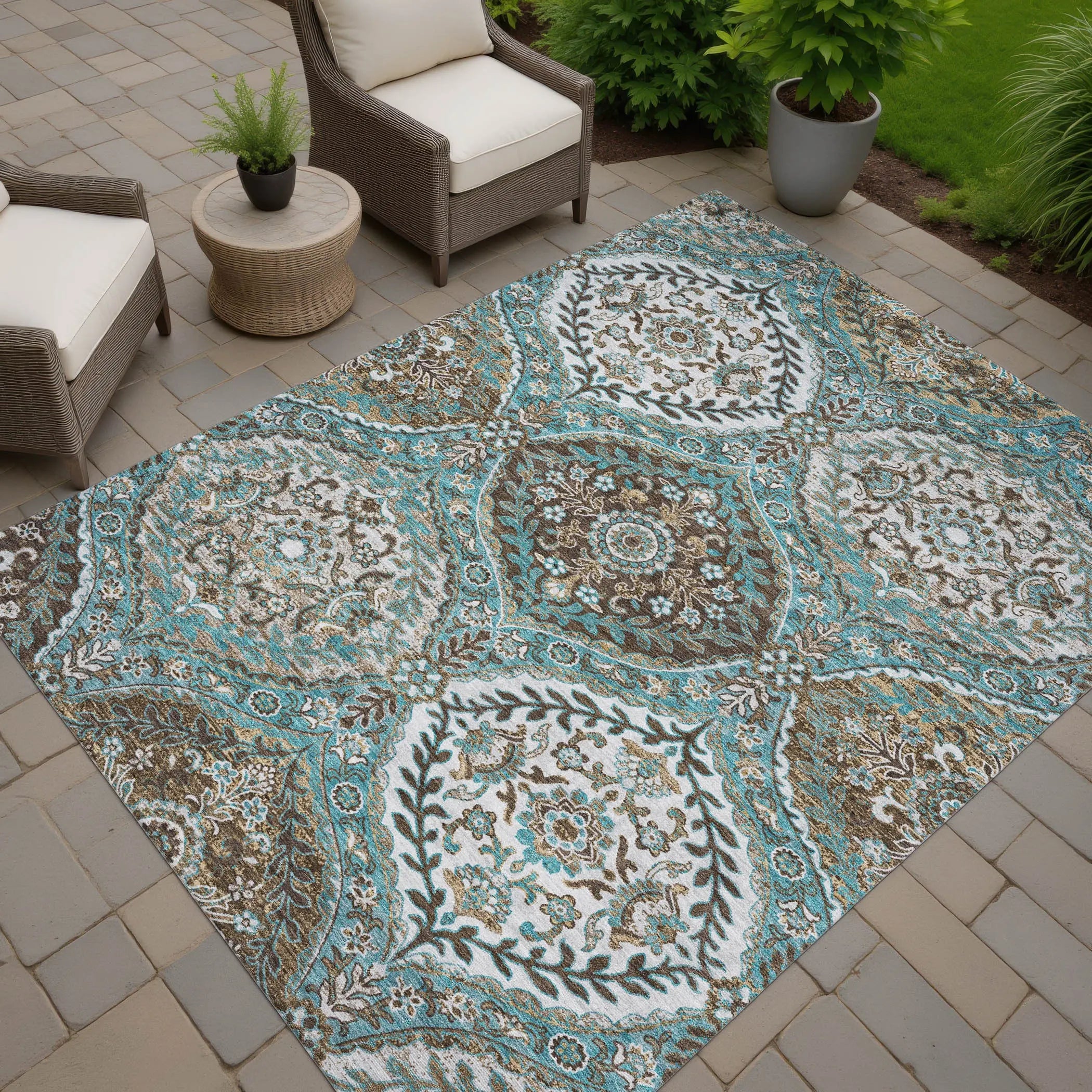 3' X 5' Teal Blue And Purple Ogee Washable Indoor Outdoor Area Rug Homeroots Outdoor
